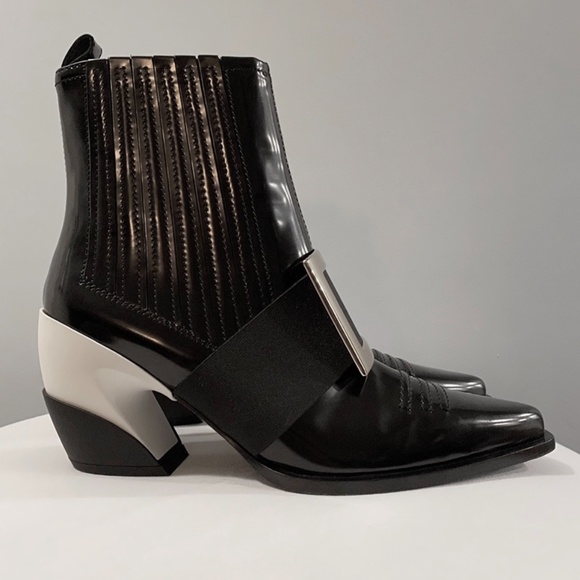 RARE! Roger Vivier Viv’ Tex Black Patent Ankle Chelsea Boots - Picture 3 of 16